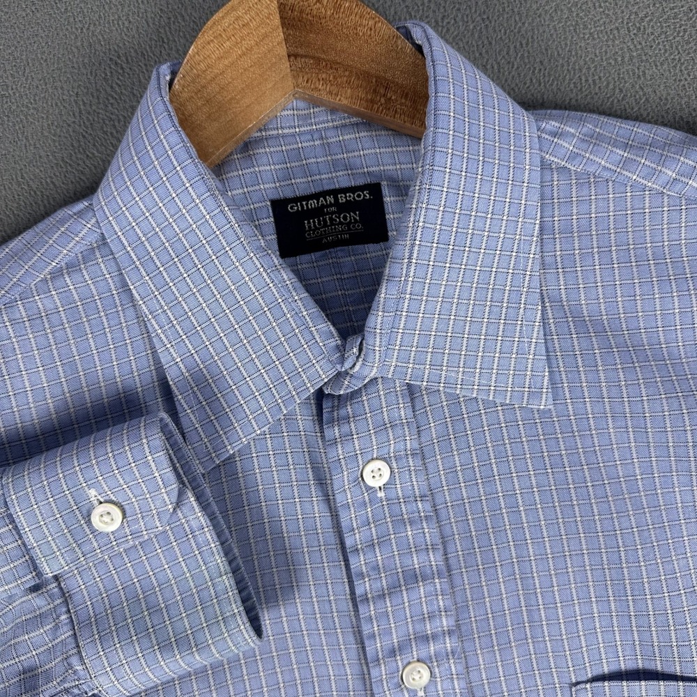 Gitman Bros Shirt Mens 16.5 Blue White Check Dress USA Made Prep Classic